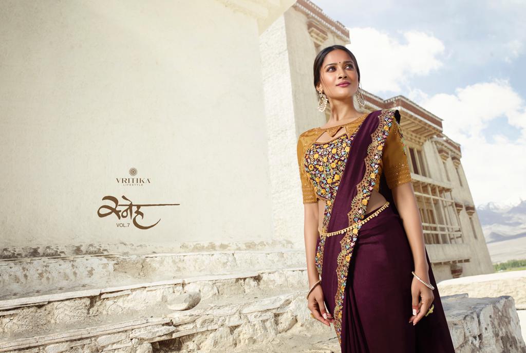 Sneh Vol 7 Vritika Series 70001 To 70007  Designer Party Wear Sarees Wholesale Supplier And Dealer S...