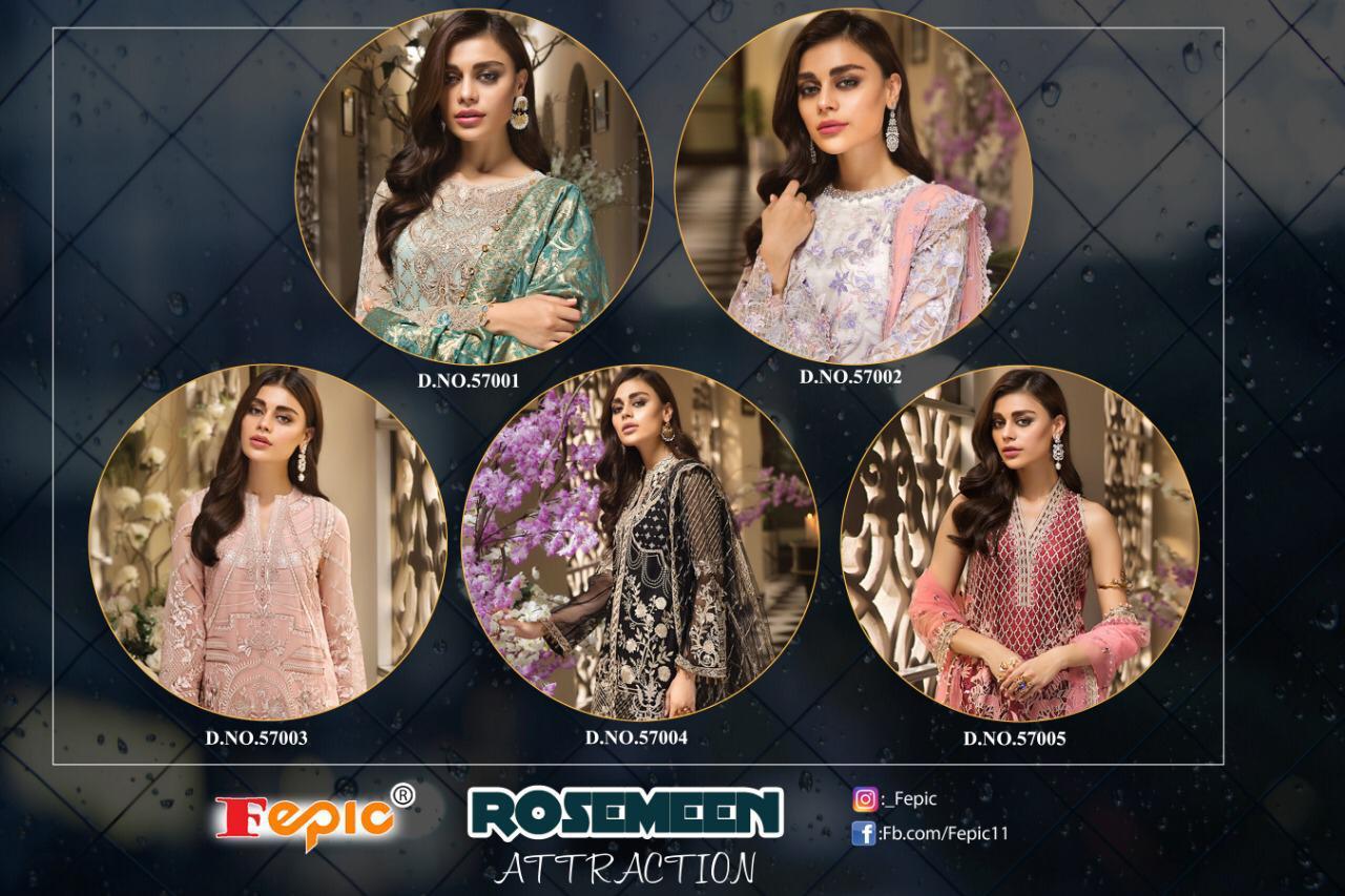 Rosemeen Attraction By Fepic Series 57001 To 57005 Embroidered Designer Pakistani Suits Wholesale Su...