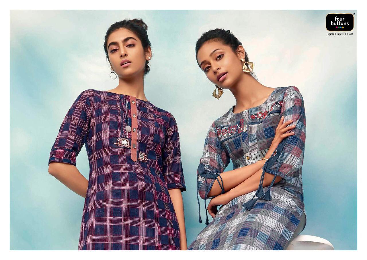 Ocean By Four Buttons Cotton Kurtis Wholesale Supplier Surat