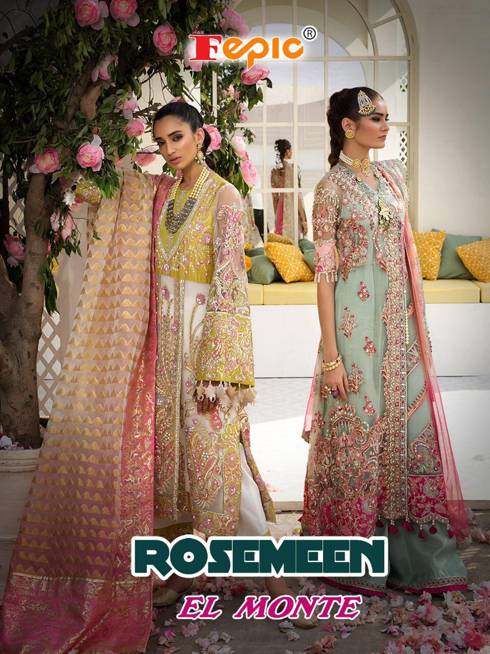 Rosemeen El Monte By Fepic Series 44001 To 44006 Georgette Embroidered Pakistani Suits Wholesale Sup...