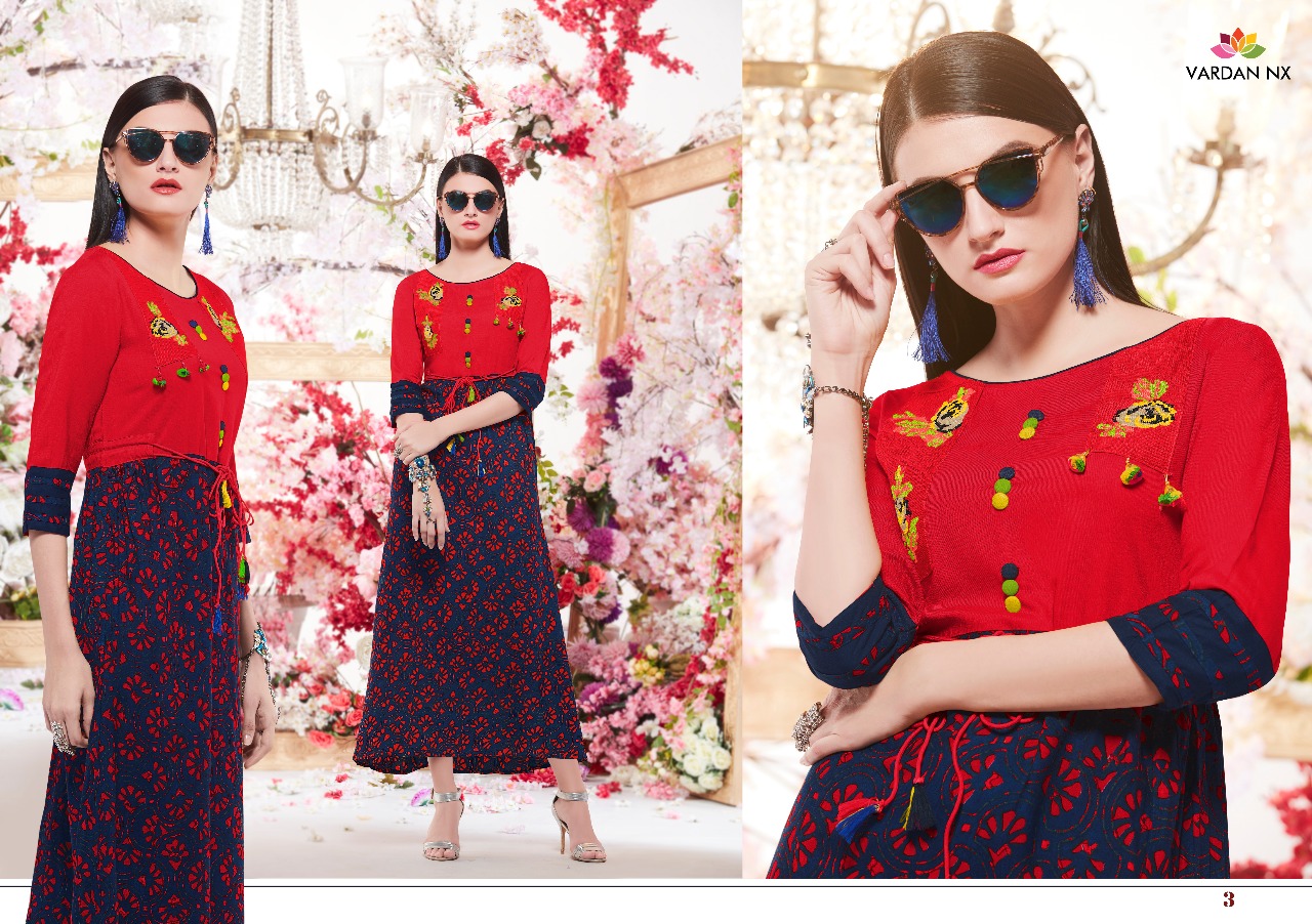 Nirvu By Vardan Designer Reyon Long Kurtis Wholesale Supplier And Dealer Surat