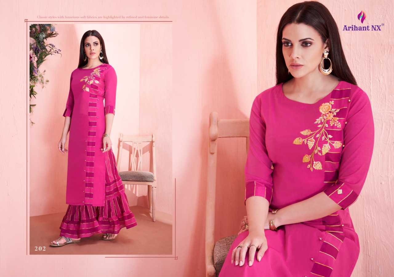 Mehar By Arihant Nx Series 201 To 208 Model Silk Top With Plazzo Wholesale Supplier Surat