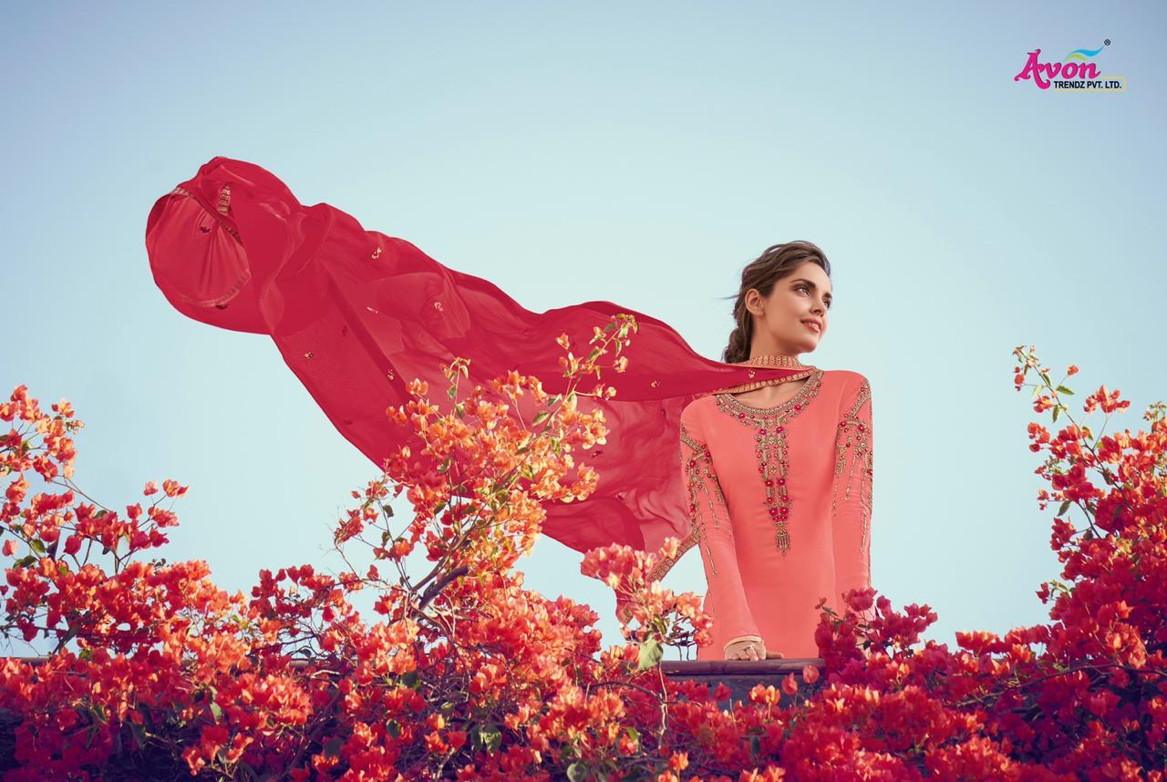 Avon Aarohi Vol 18 Series 7021 To 7025 Georgette Designer Party Wear Suits Wholesale Supplier Nd Dea...