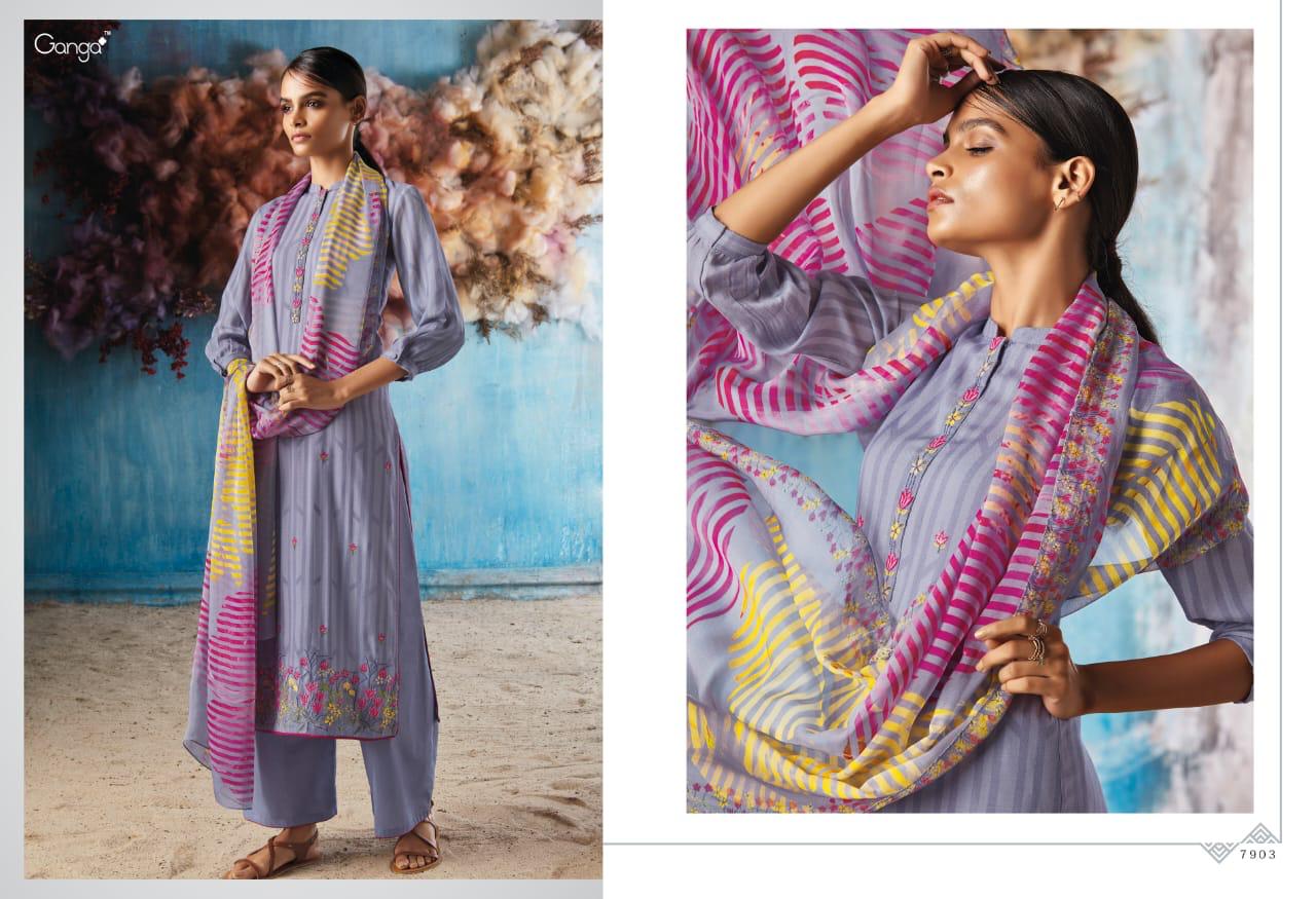 Sol By Ganga Series 7901 To 7909 Bemberg Silk Designer Party Wear Suits Wholesale Supplier Gujarat