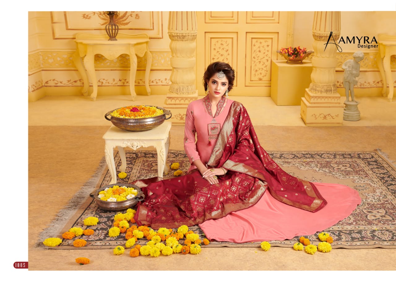 Crystal By Amyra Series 1001 To 1006 Silk Designer Occasions Wear Gowns With Duppata Wholesale Suppl...