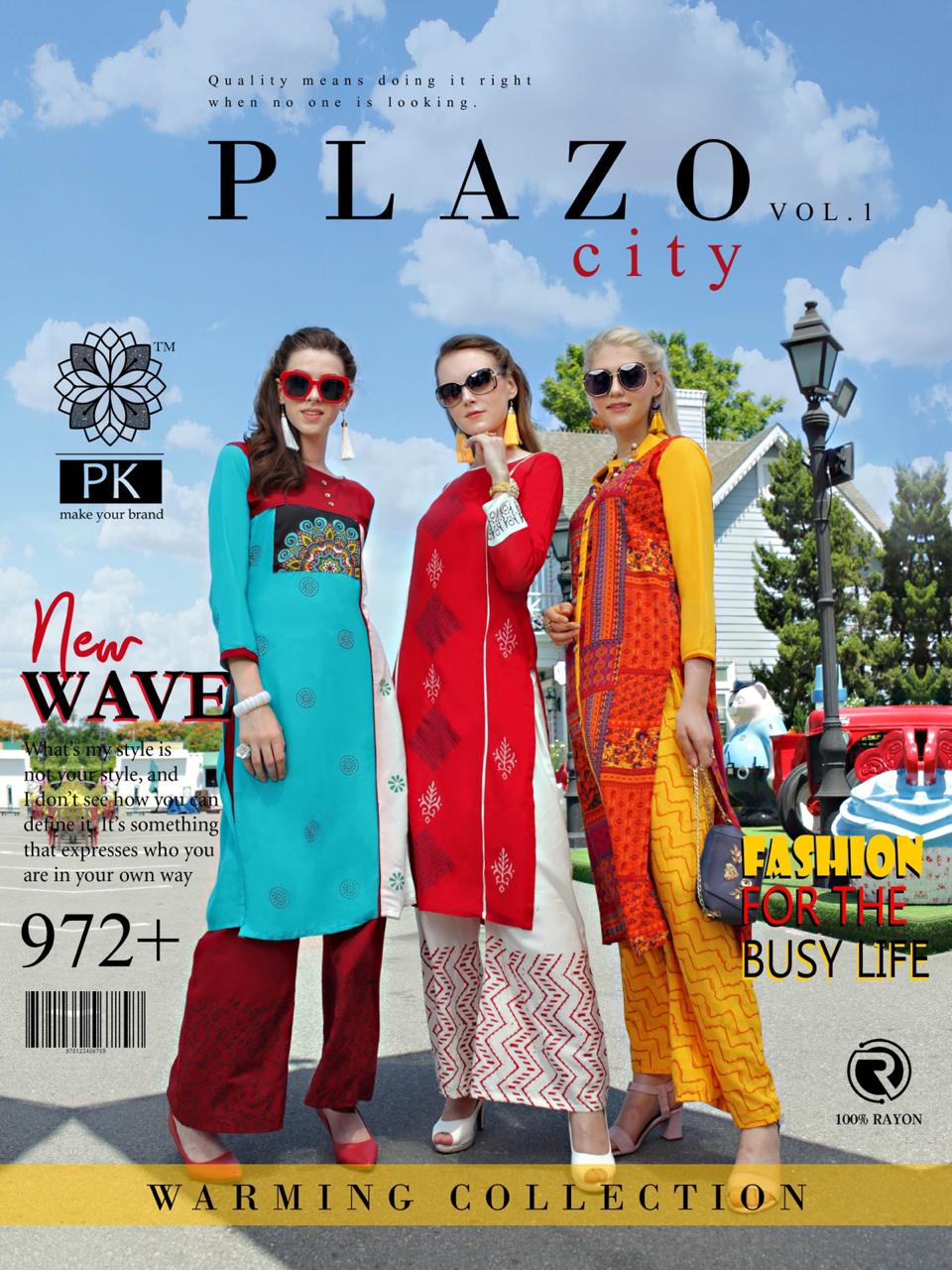 Plazo City Vol 1 By Pk Heavy Reyon Kurtis With Plazzo Wholesale Supplier India