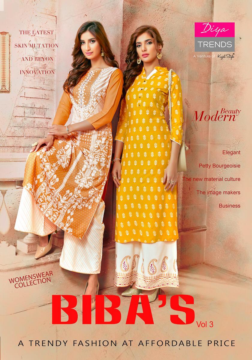 Bibas Vol 3 By Diya Trends Kurtis With Plazzo Wholesale Supplier India