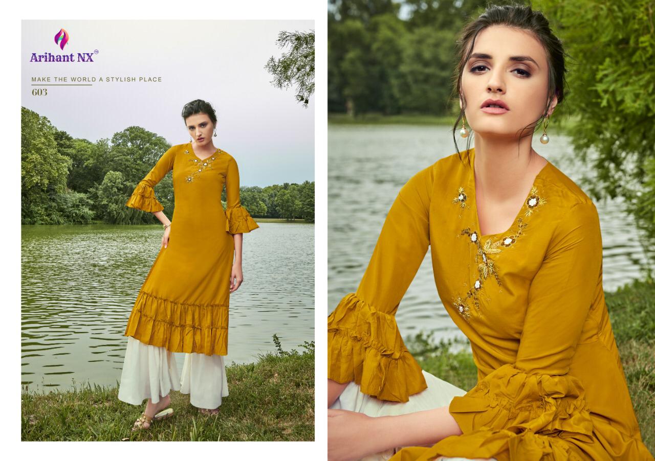 Glorious By Arihant Nx Series 601 To 608  Silk Designer Kurtis With Plazzo Wholesale Supplier Nd Dea...