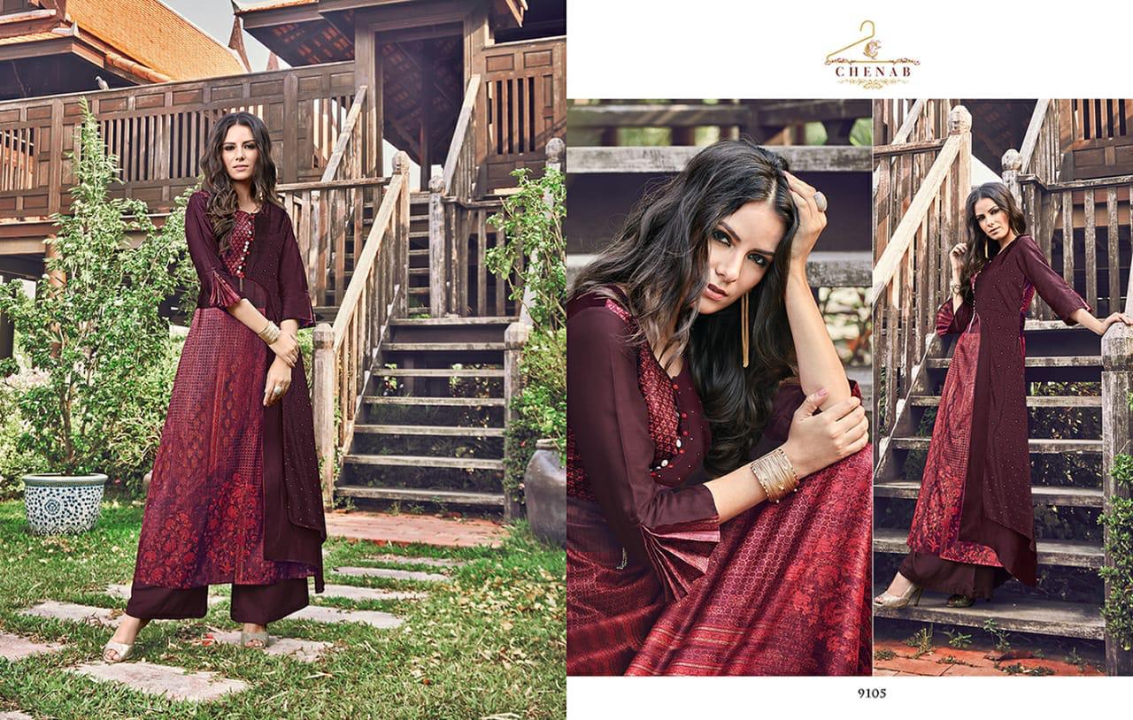 Swagat Chenab Series 9101 To 9109 Model Jaquard Pattern Kurtis Wholesale Supplier And Trader Surat