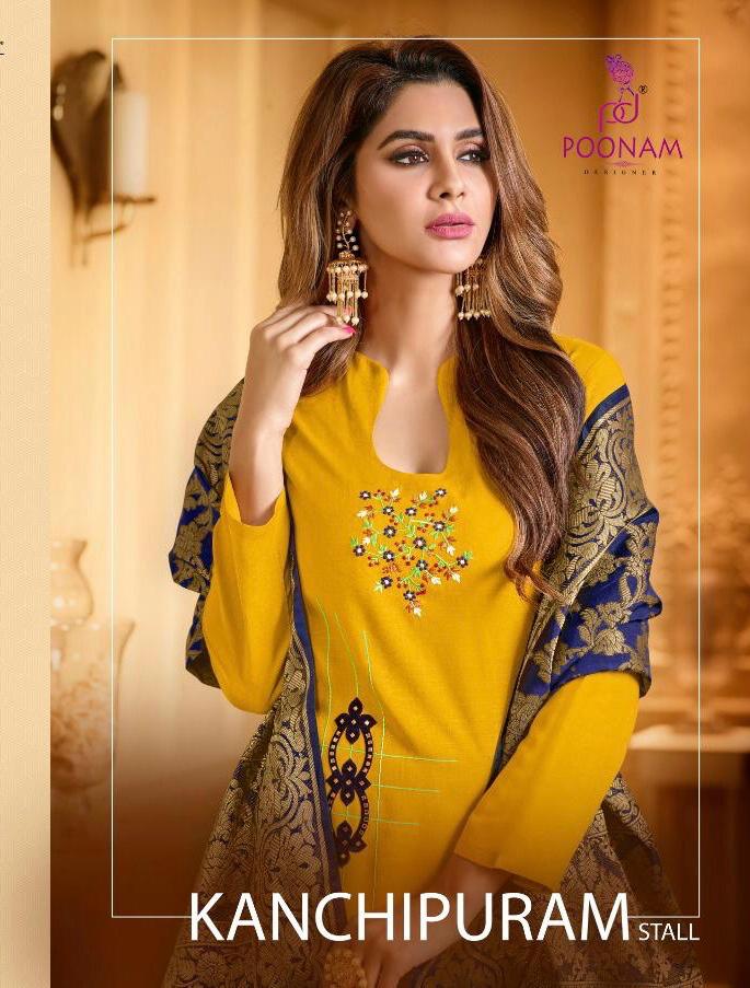 Kanchipuram By Poonam Designer Cotton Kurtis With Banrasi Dupatta Wholesale Supplier Nd Dealer India