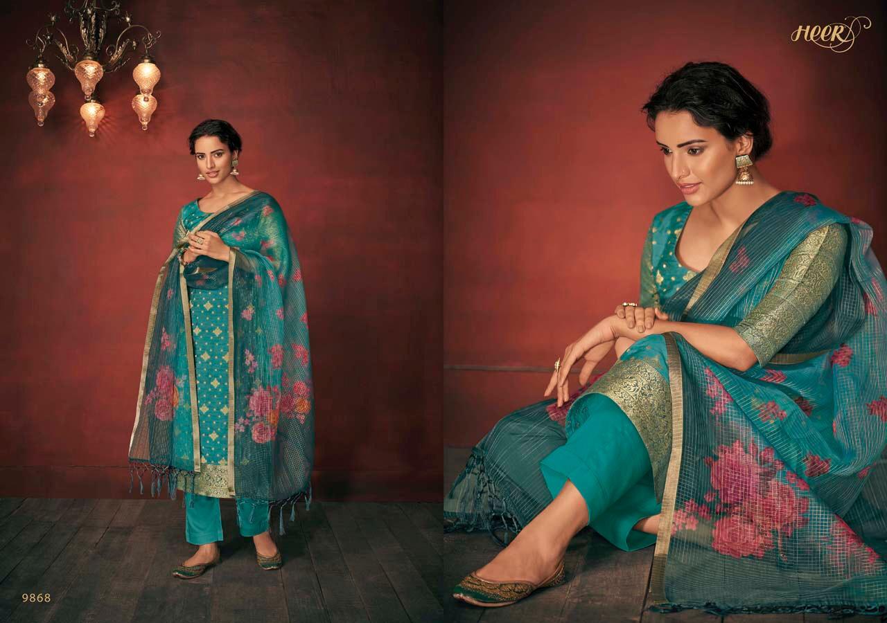 Maanika Heer Vol 57  By Kimora  Series 9861 To 9868 Viscose Jaquard Dress Materials Wholesale Suppli...