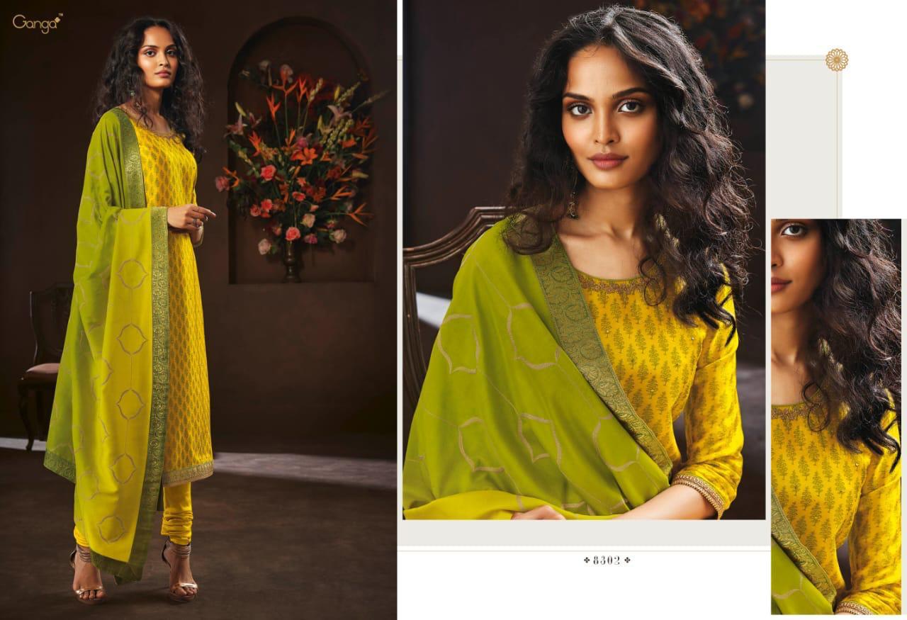 Avarana By Ganga Series 8301 To 8306 Russian Silk Designer Party Wear Suits Wholesale Supplier Gujar...