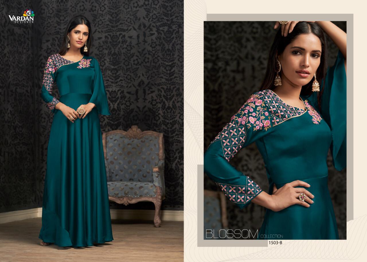 Navya Vol 15 Gold By Vardan Series 1503 Georgette Embroidered Designer Party Wear Gowns Set Nd Singl...