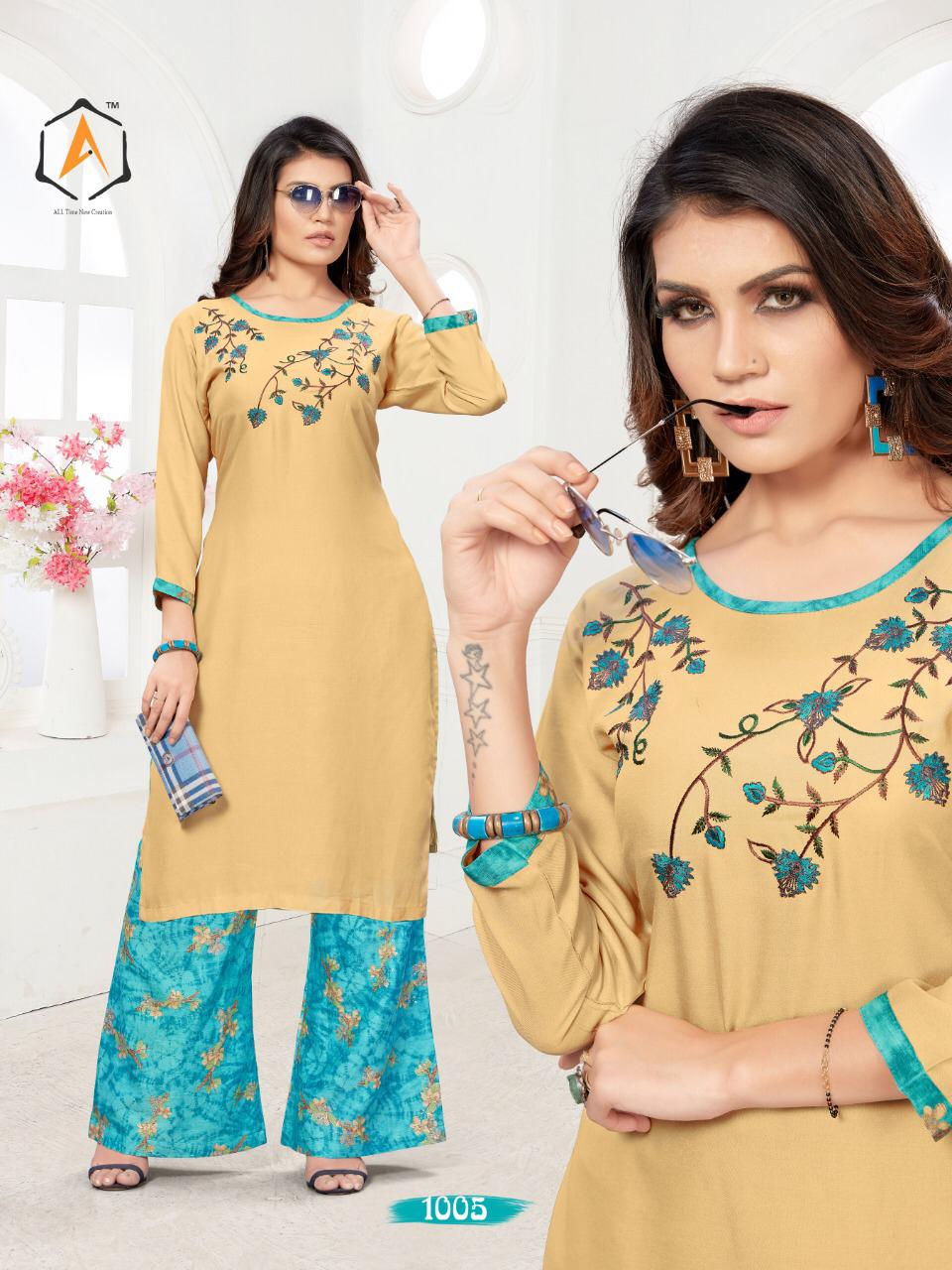 City Girl Vol 1 By Apple Kurtis Reyon Kurtis With Plazzo Wholesale Supplier Surat