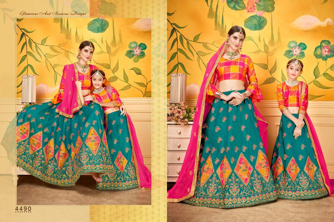 Check And Mate By Sanskar Style Designer Party Wear Lehngas Mom Daughter Collection Wholesale Suppli...