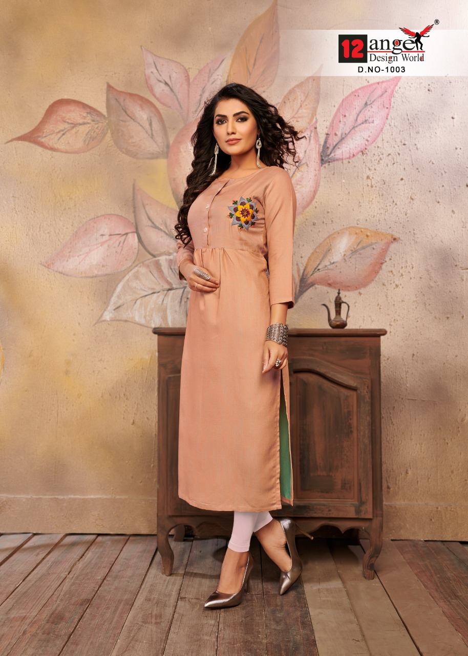 Voilne By 12angel Reyon Kurtis Wholesale Supplier Surat