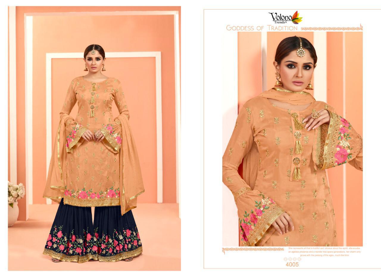 Dullhan Vol 4 By Volono Trendz Series 4001 To 4006 Designer Party Wear Suits Set And Single Wholesal...