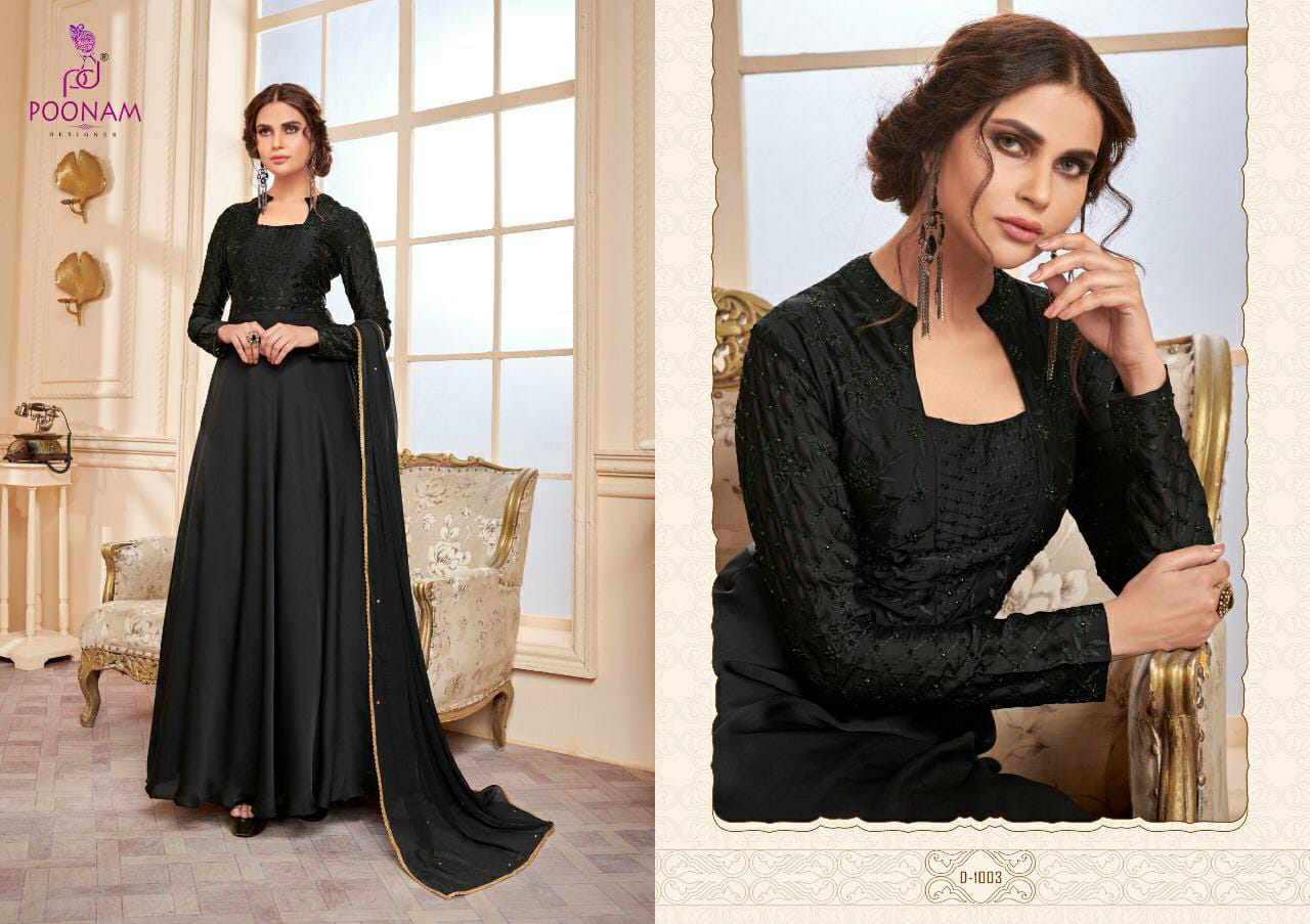 Gown By Poonam Designer Satin Georgette Designer Party Wear Gowns Wholesale Supplier Gujarat