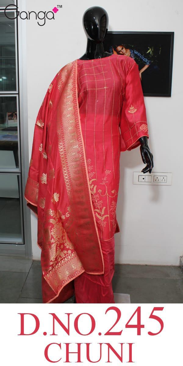 Chuni 245 By Ganga Kora Silk Designer Party Wear Suits Wholesale Supplier Gujarat