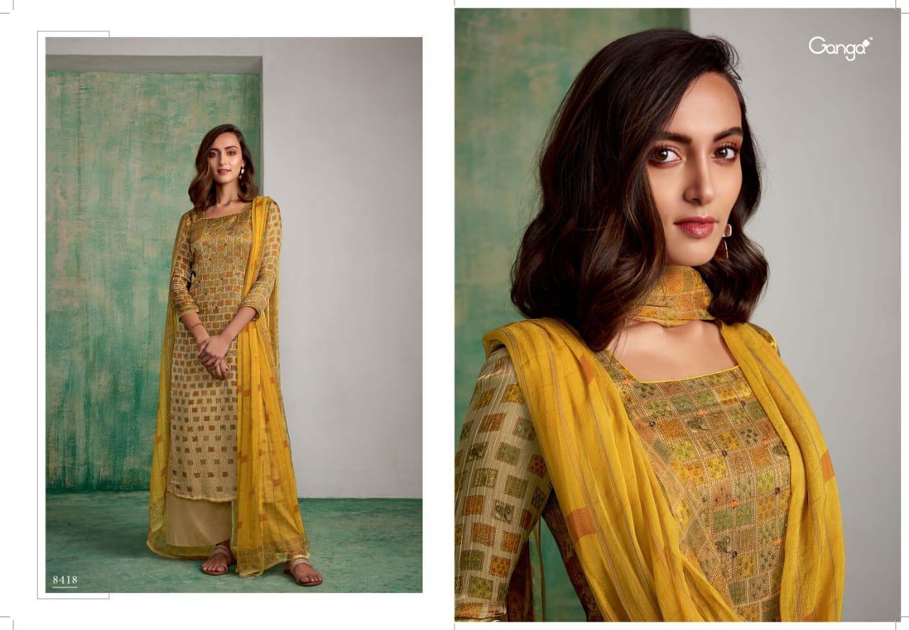 Mughal By Ganga Series 8416 Silk Printed Dress Materials Wholesale Supplier Surat