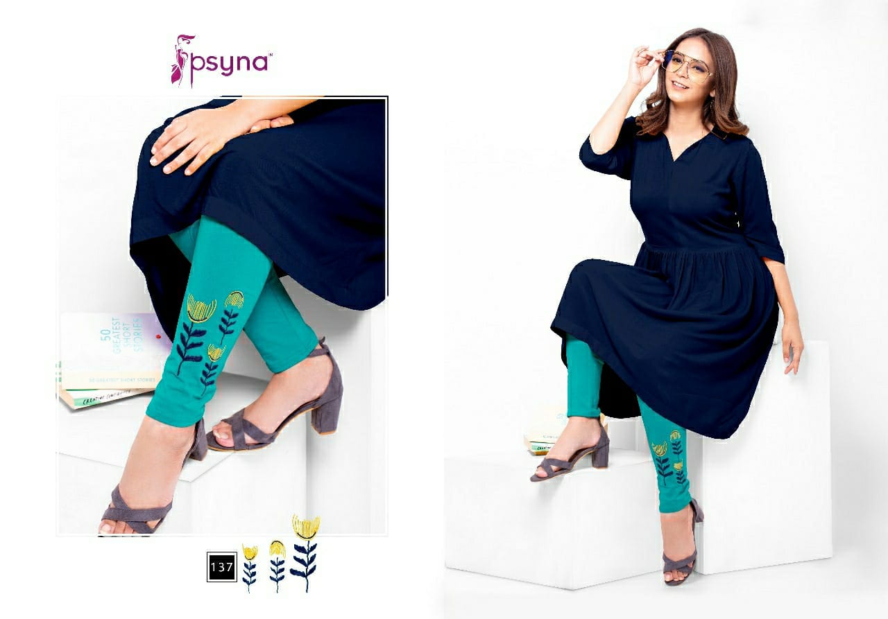 Embroidery Leggings By Psyna Cotton Lycra Lagging Wholesale Supplier And Dealer Surat