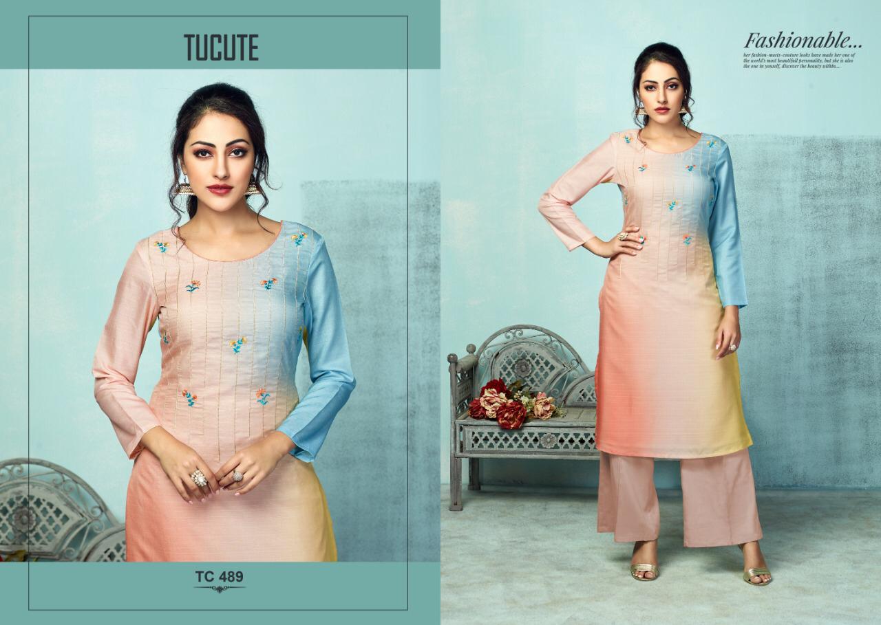 Karma Tucute 486 Series Silk Kurtis With Plazzo Wholesale Supplier Gujarat
