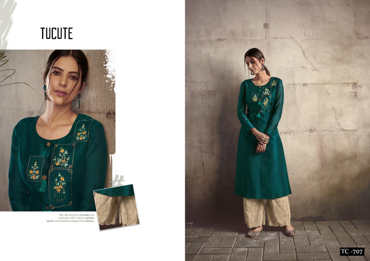 Karma Tucute 702 Series Silk Kurtis With Plazzo Wholesale Supplier Surat