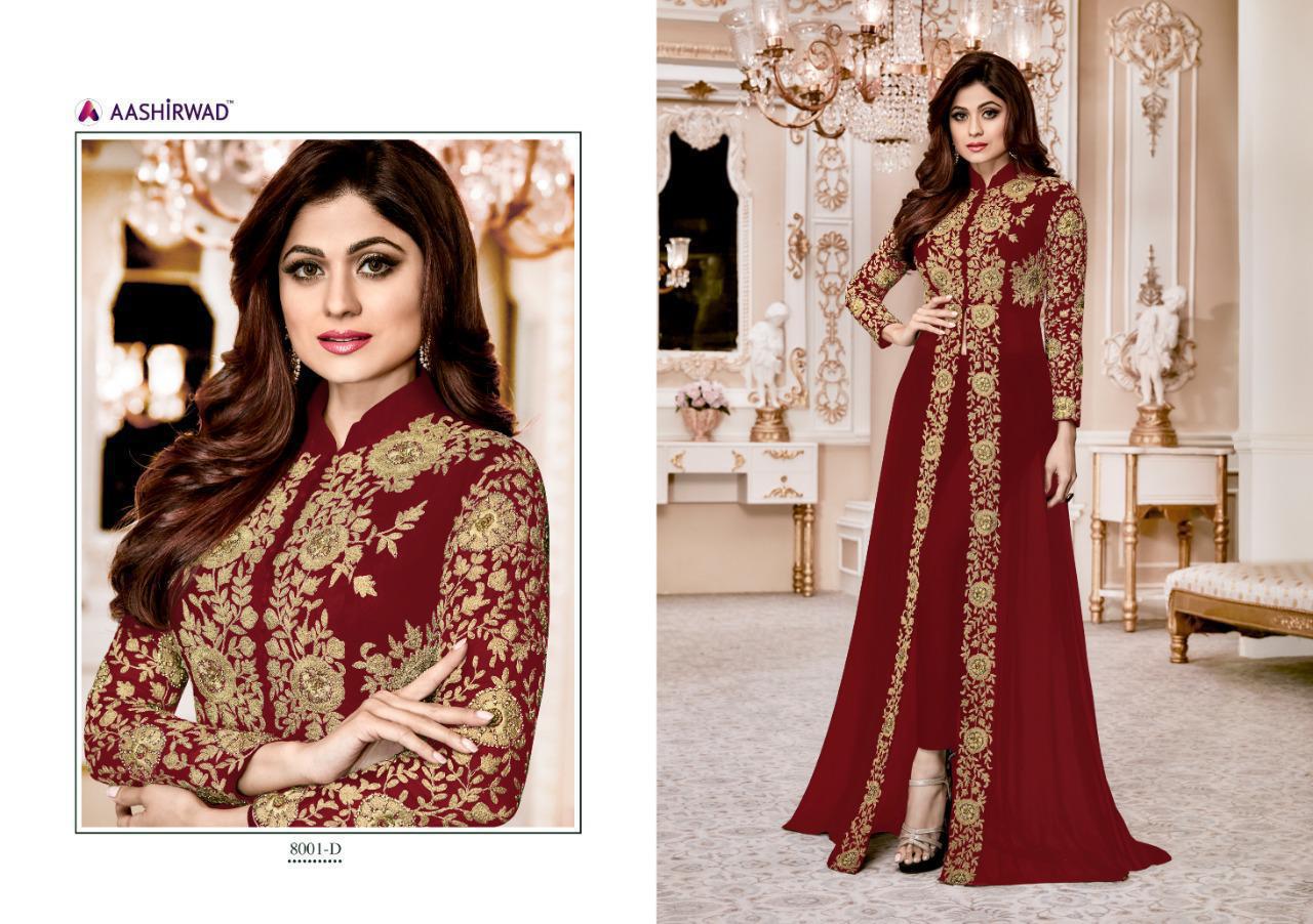 Shamita Gold By Aashirwad Series 8001 Designer Party Wear Suits Wholesale Supplier Gujarat