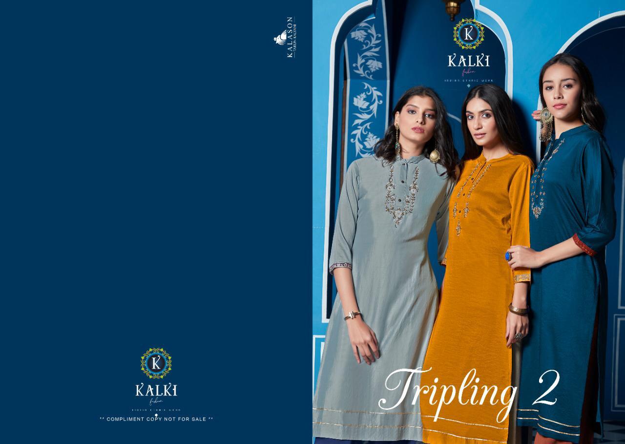 Tripling Vol 2 By Kalki Fashion Kurtis With Plazzo Wholesale Supplier Surat
