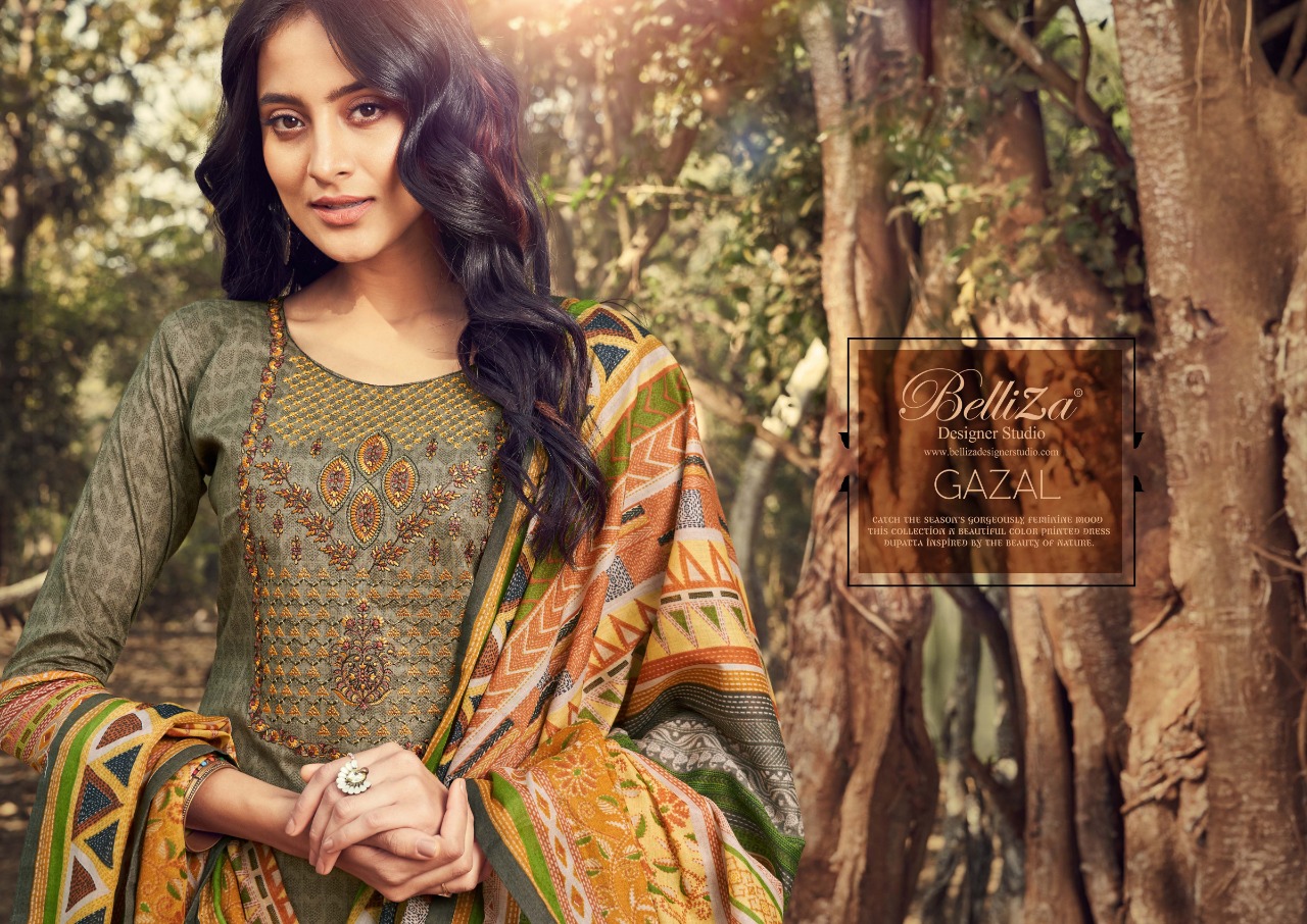 Gazal By Belliza Designer Studio Cotton Digital Printed Dress Materials Wholesale Supplier India
