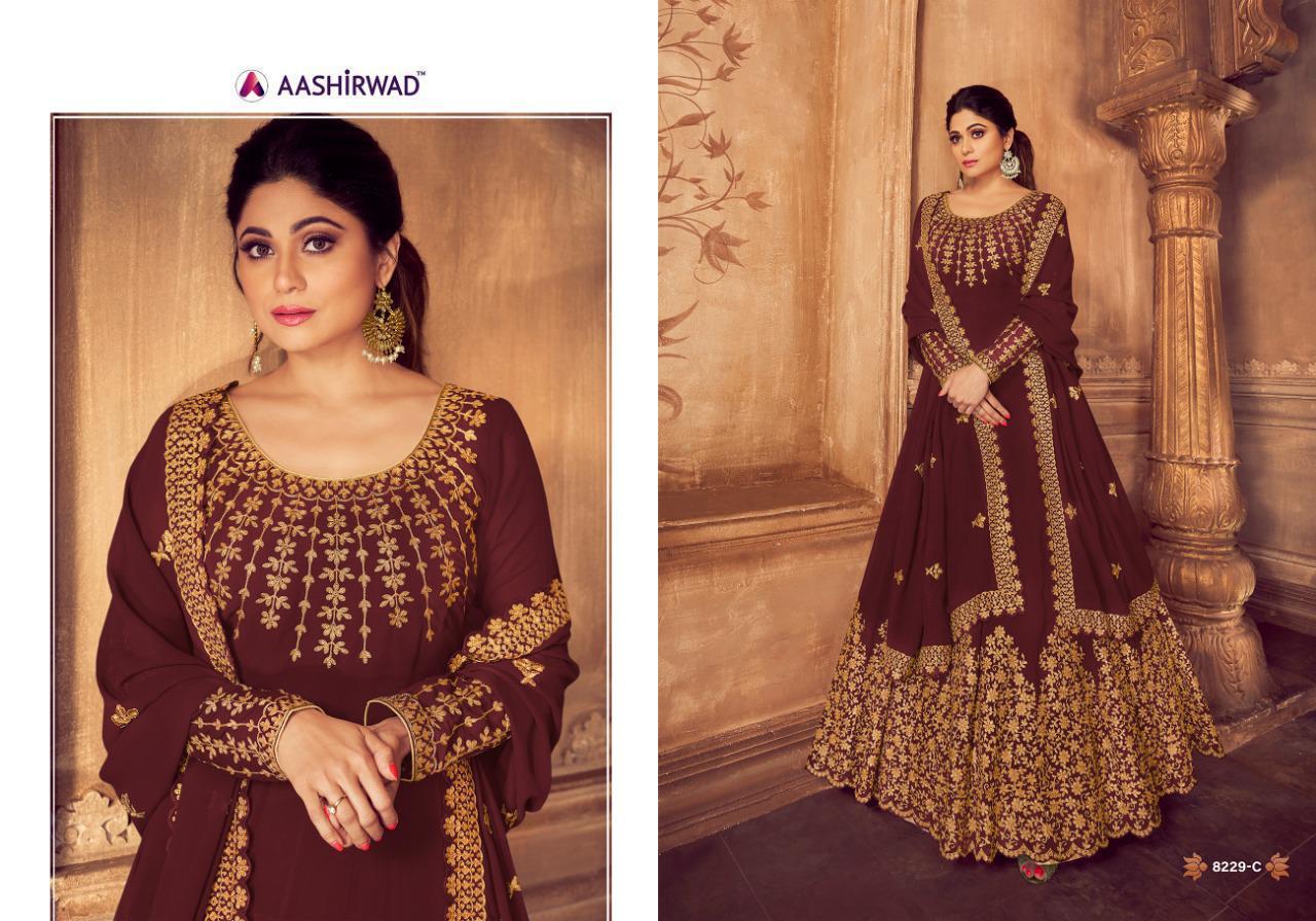Aashirwad Anarkali Gold Series 8229a Designer Party Wear Suits Wholesale Supplier Gujarat