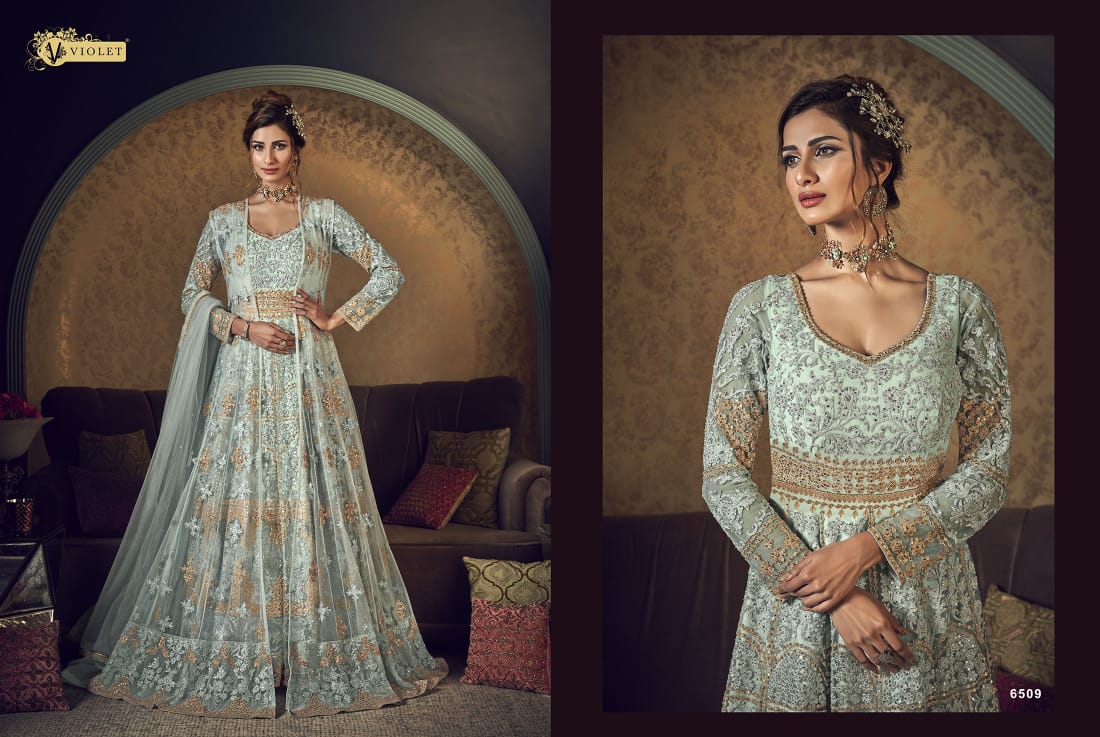 Violet  Snow White 6500 Series Designer Party Wear Suits Wholesale Supplier Gujarat