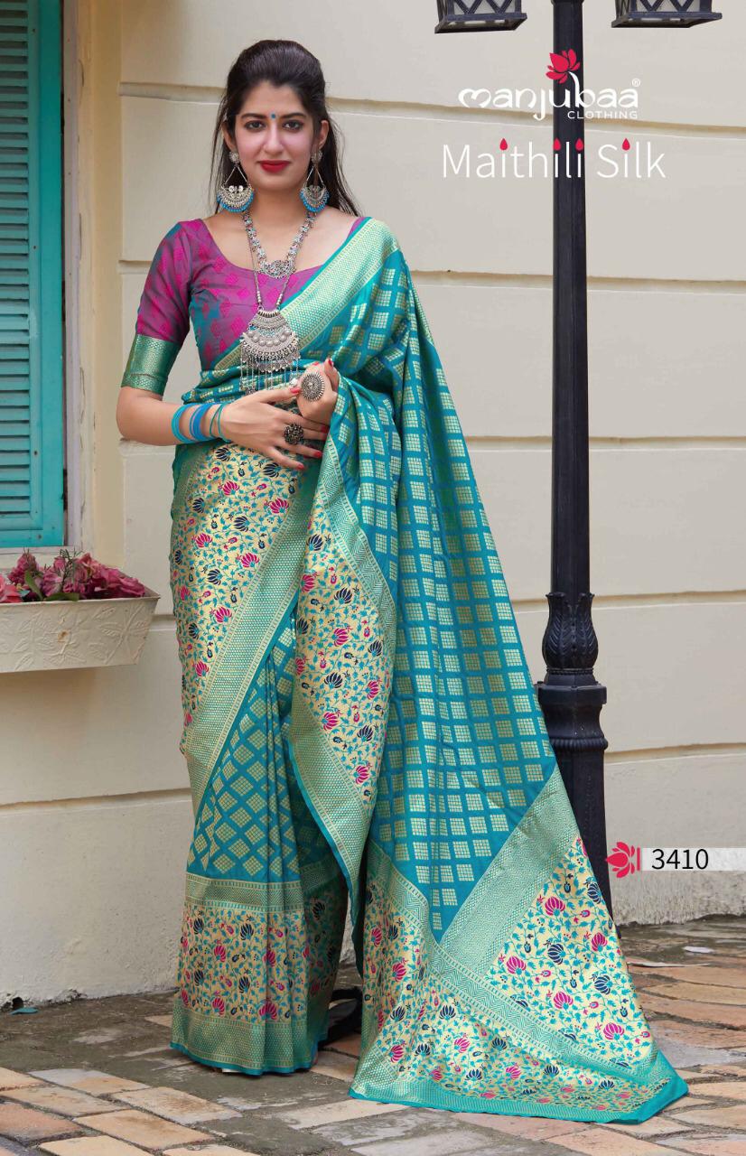 Maithili Silk By Manjubaa Series  3401 Silk Sarees Set And Single Wholesale Supplier Gujarat