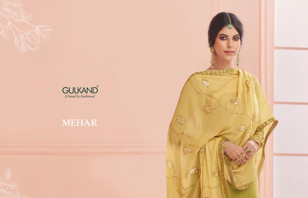 Aashirwad Mehar Series 7203 To 7208 Designer Party Wear Suits Wholesale Supplier Gujarat
