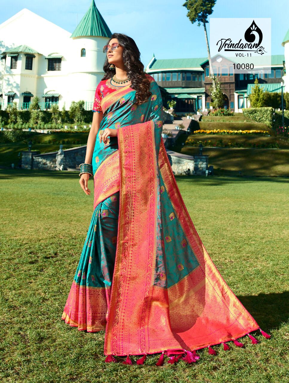 Vrindavan Vol 11 Series 10071 To 10087 Silk Sarees Set And Single Wholesale Supplier Gujarat