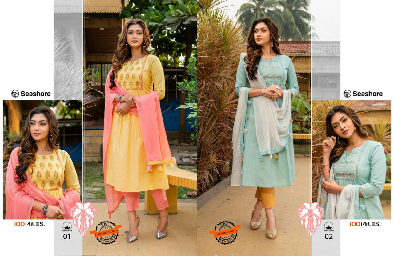 Seashore Kurti With Pants And Dupatta By 100 Miles Dealer And Exporter Surat Gujarat