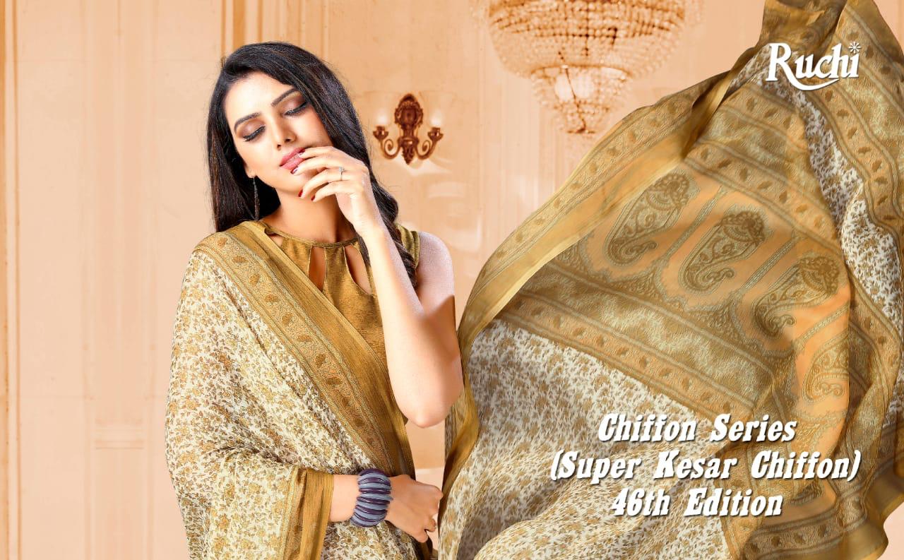 Super Kesar Chiffon 46th Edition By Ruchi Saree Manufacturer Traders Surat