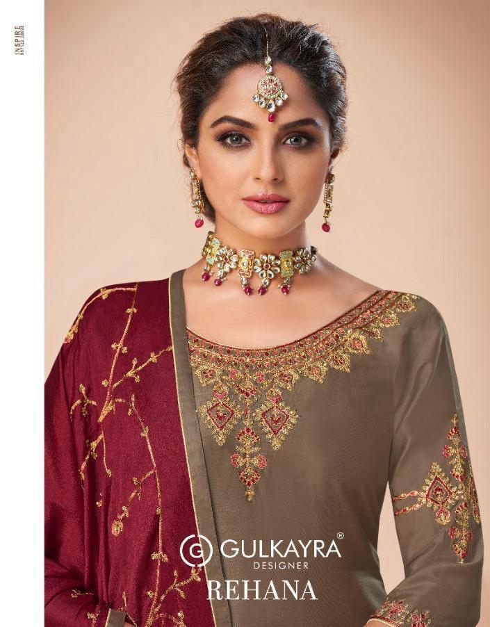 Rehana By Gulkayra Designer Jam Silk With Heavy Embroidery With Sleeves Work Suit