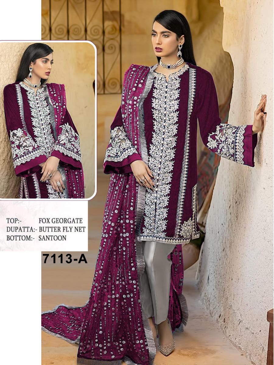 Heavy Fox Georgette Suit D No 7113 Colors Manufacturer Traders And Supplier From Surat