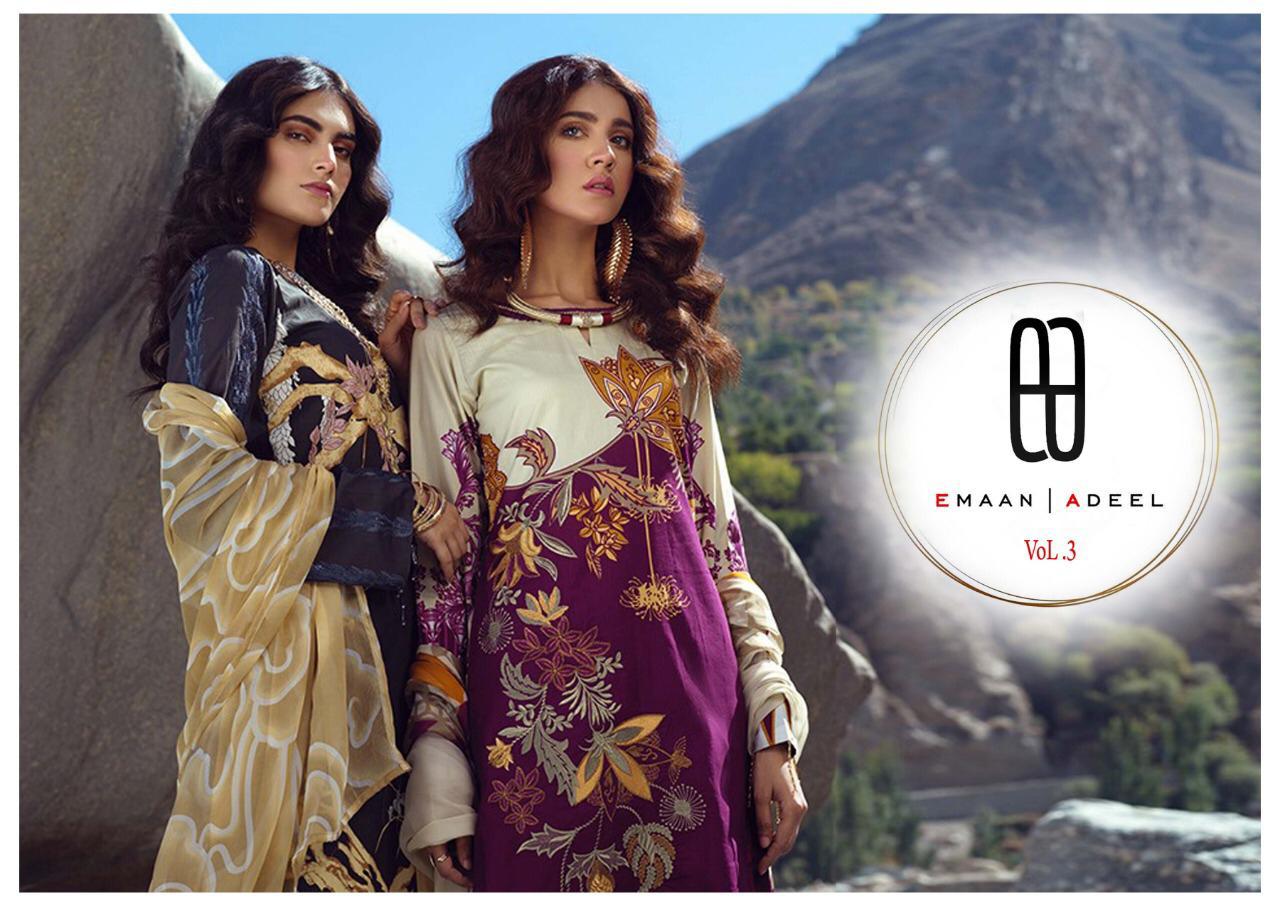 Emaan Adeel Vol 3 The Original Lawn Pure Lawn Collection With Mal Mal Duppata Manufacturer Traders A...