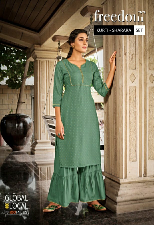 Freedom Kurti With Sharara Pant By Global Local Wholesaler Supplier From Surat
