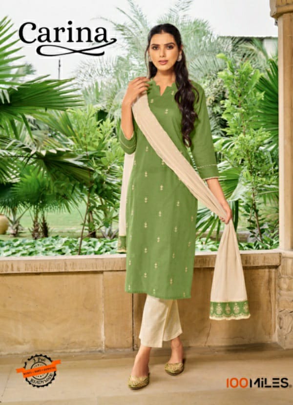 Carina Kurti With Pant And Dupatta By 100 Miles Dealer And Exporter Surat Gujarat