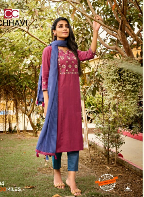 Chhavi Kurti With Pant And Dupatta By 100 Miles Dealer And Exporter Surat