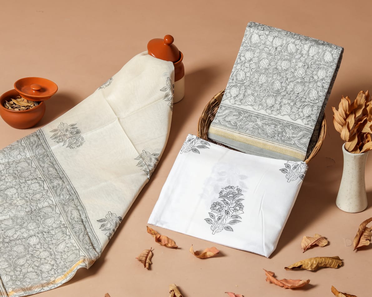 New Hand Block Printed Cotton Silk Suit Single And Set Stockiest And Supplier From Surat