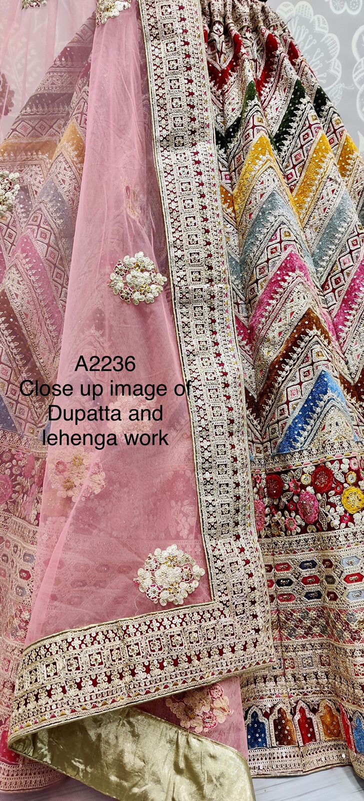 Superb Matching Thread Work And Velvet Patch Work Sabyasachi Inspired Bridal Lehengacholi D No A2236...