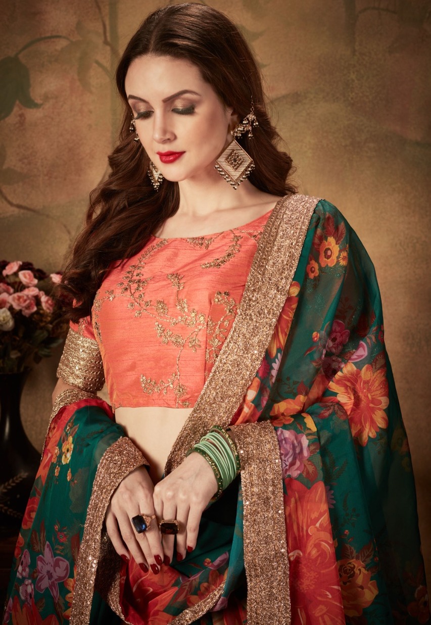 Green Floral Lehenga Choli Single And Set Stockiest And Supplier From Surat