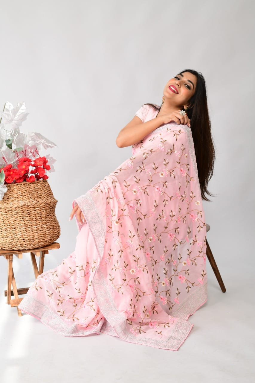 Georgette Embroidery Designer Saree By Vtg Single And Set Stockiest And Supplier From Surat