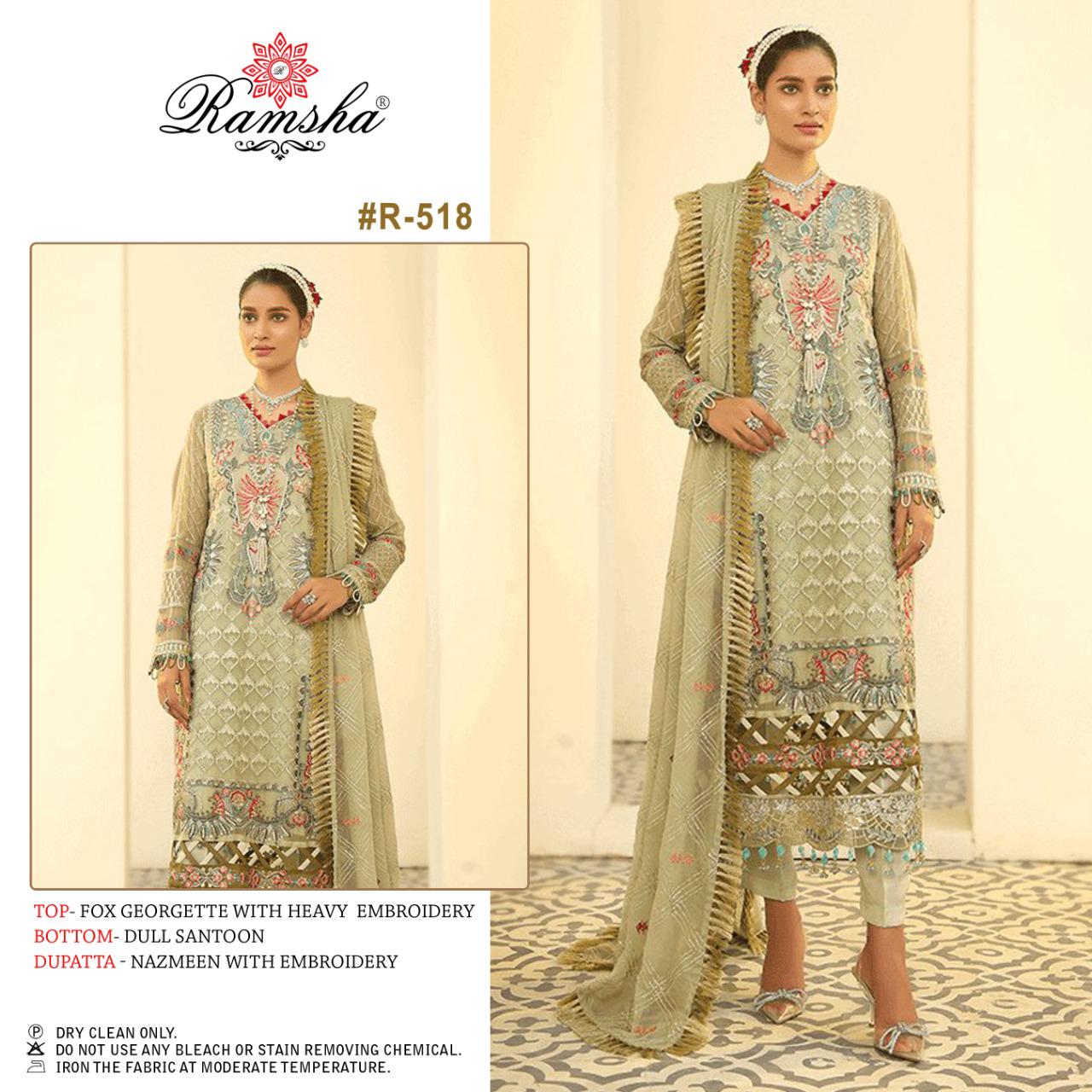 Ramsha Single Hit Design No. 518 Georgette Pakistani Collection Wholesaler Supplier From Surat