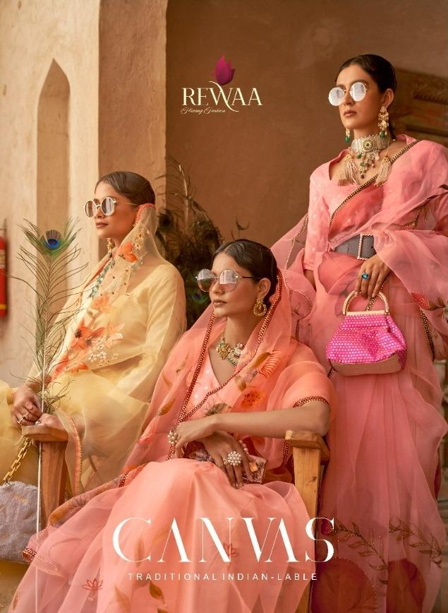Canvas Series R 387 To R 395 By Rewaa Designer Organza Net Saree Single And Set Stockiest And Suppli...