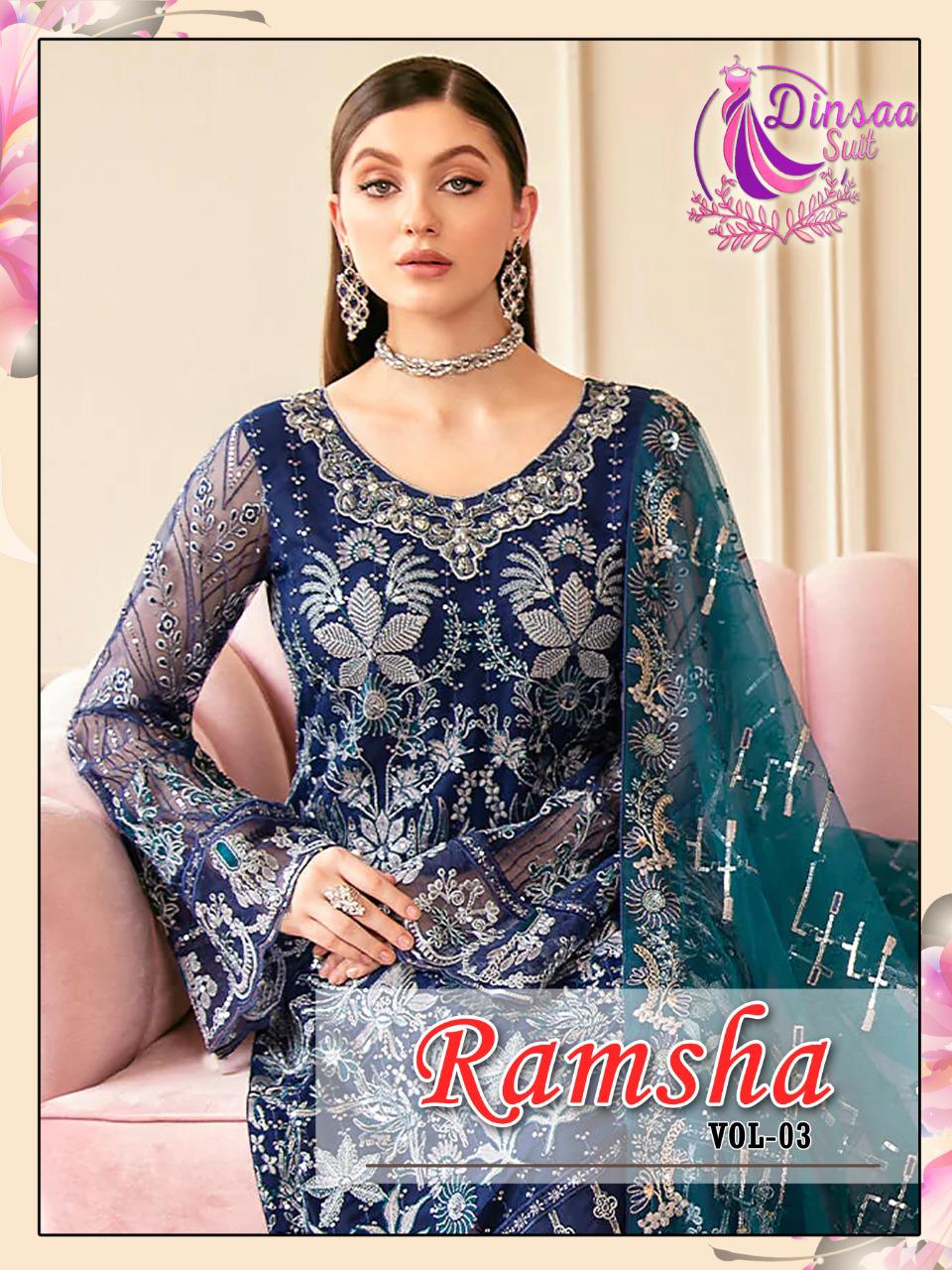 Ramsha Hit Vol 3 By Dinsaa Suit D No 139 To 141 Pakistani Collection Single Available Wholesaler Sur...